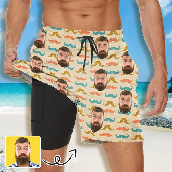#Father's Day Gift#Custom Face Men's Quick Dry 2 in 1 Swim Shorts Surfing & Beach Shorts