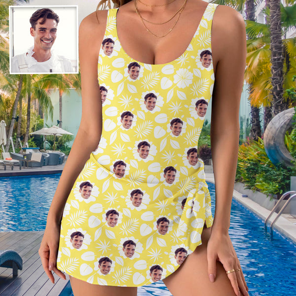 Custom Face On Tank Top One Piece Swimsuit Personalized Face Yellow One Piece Bathing Suit