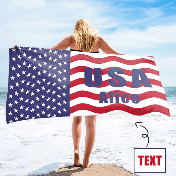 Custom USA Flag&Text Bath Towel Beach Towel Pool Towel Camp Towel
