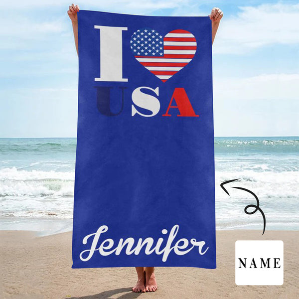 Custom USA Flag&Name Bath Towel Beach Towel Pool Towel Camp Towel