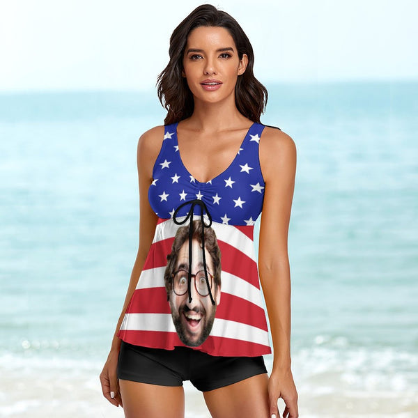 Custom Big Face Flag Swimsuit Personalized Two Pieces Tankini
