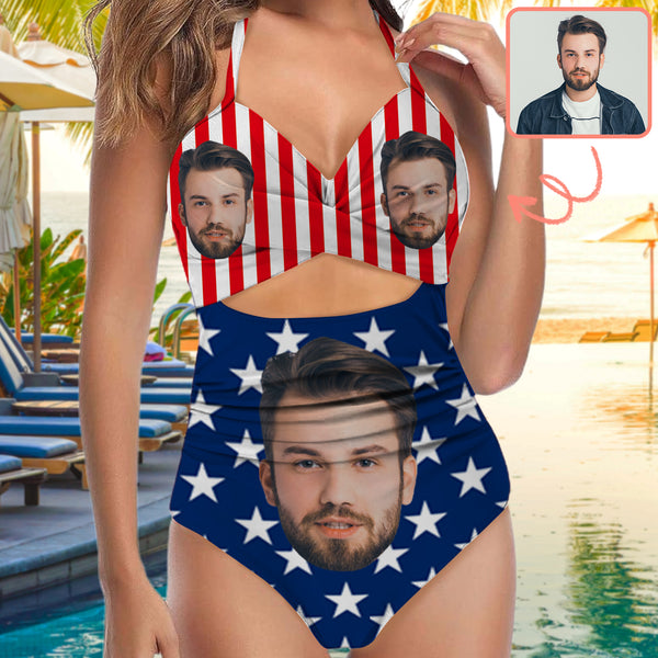 Custom Face One Piece Swimsuit Personalized Face Flag One Piece Bathingsuit For Women