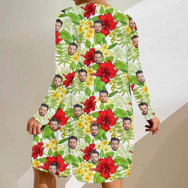 Custom Face Bikini Set&Shirt Cover Up Personalized Face Green Leaves Red Flower Swimsuit Bikini For Women