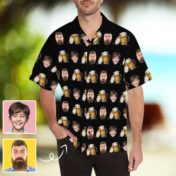 #Father's Day Gift#Custom Face Black Shirt Personalized Face Hawaiian Shirt Summerwear