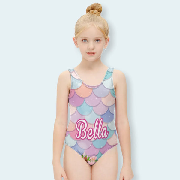 Custom Name Kid's Swimsuit Personalized Name Text One Piece Swimsuit Girl's Swimwear