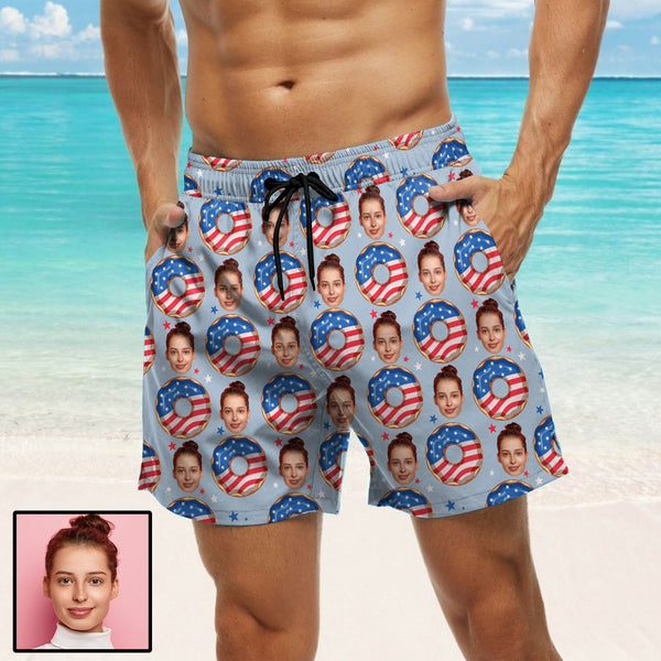 Custom Face Swim Trunks Swim Shorts Personalized Flag Swimming Ring Swim Trunks For Men