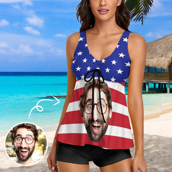 Custom Big Face Flag Swimsuit Personalized Two Pieces Tankini