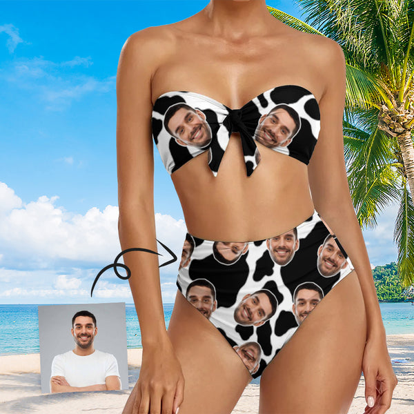 Custom Face Bow Bikini Personalized Husband Face Bikini Swimsuit Bathingsuit For Women