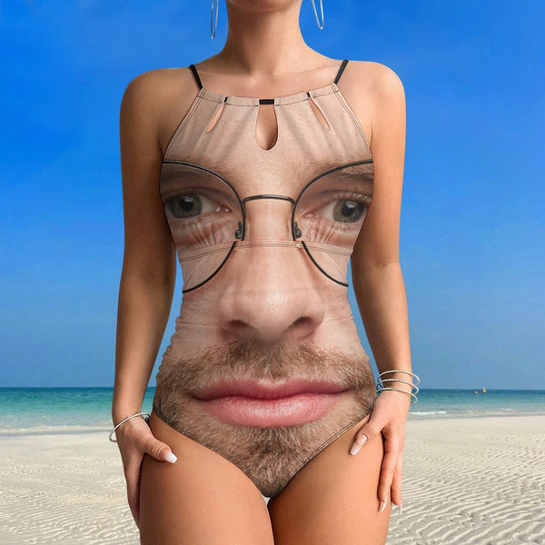 Custom Face Swimsuit Personalized Big Face One Piece Swimsuit Slip Backless Bathingsuit