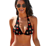 Personalized Face Bikini Top&Bottom Swimsuit Custom Face Red Heart Black Bikini