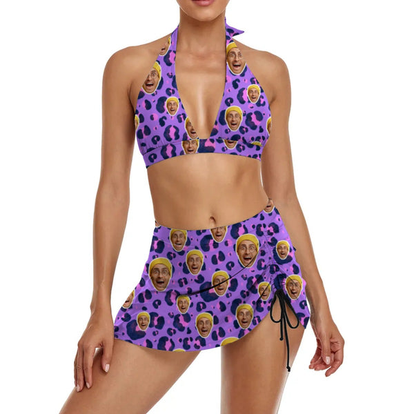 Custom Face Purple Bikini Personalized Sexy Face Swimsuit For Women