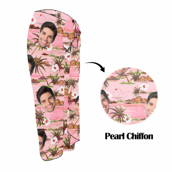 Custom Face Pink Long Sarongs Beach Wrap Personalized Bikini Cover Up