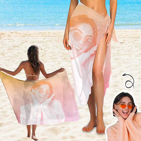 Custom Your Photo Gradient Long Sarongs Beach Wrap Personalized Bikini Cover Up