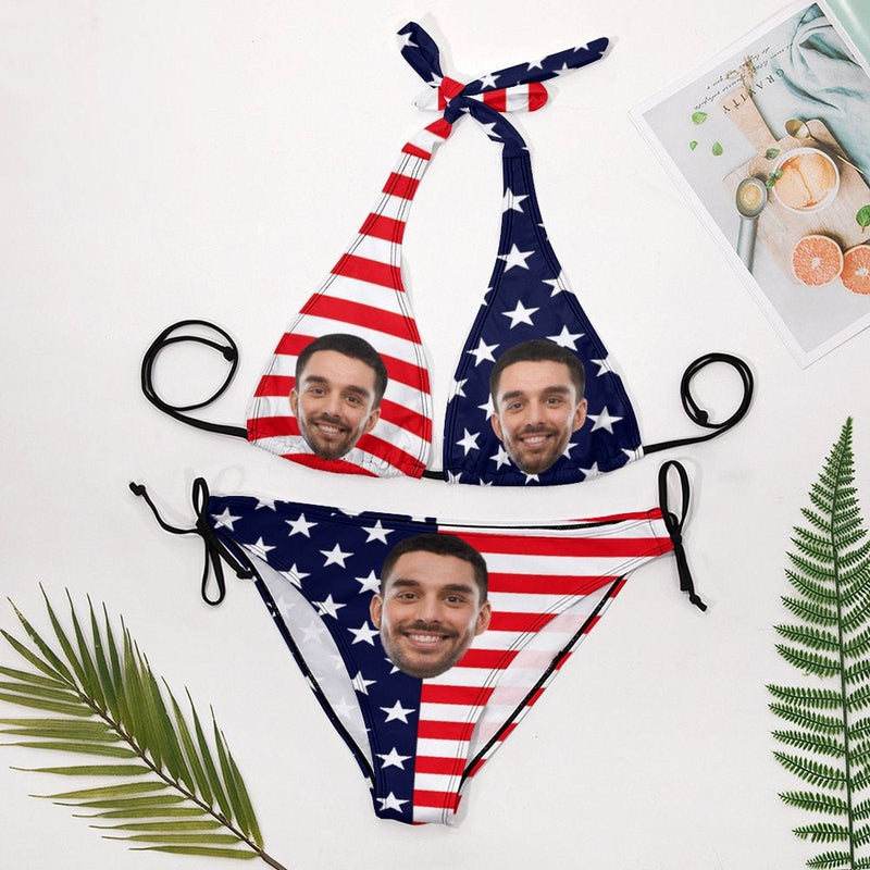 Custom Face American Flag Pentagram Men's Quick-drying Beach Shorts Personalized Photo Swim Trunks