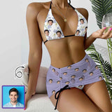 Custom Face Leaves Bikini Set For Women 3-Pieces Summer Swimsuit