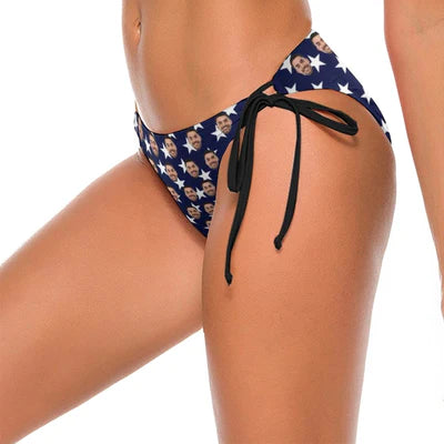 Halter Bikini Top-Custom Face USA Flag Personalized Bikini Swimsuit Top
