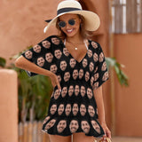 Custom Face Multicolor One Piece Cover Up Dress Personalized Women's Short Sleeve Beachwear Coverups