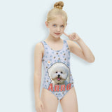 Custom Face&Name Kid's Swimsuit Personalized Face&Name One Piece Swimsuit Girl's Swimwear