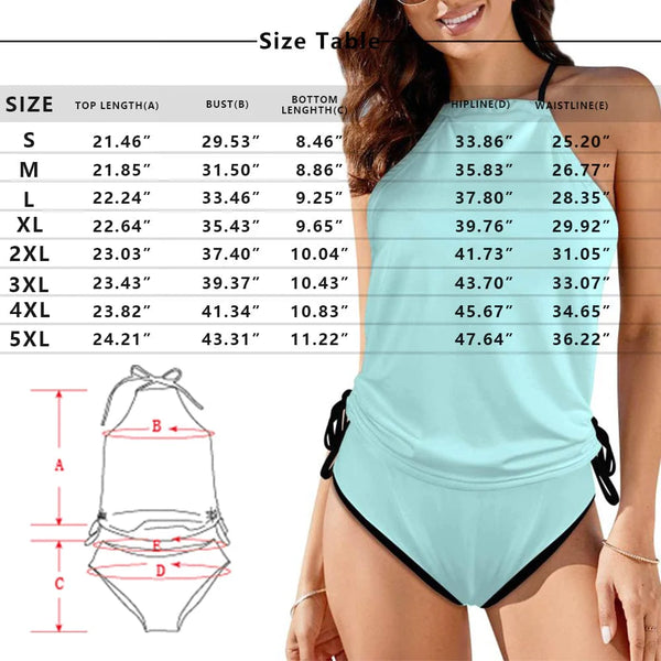 Custom Flag Face Womens Swimsuit Tankini Top Sets Two Piece Bathing Suit with Tie Side