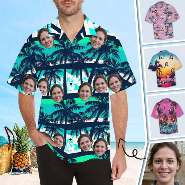 Custom Made Hawaiian Shirts with Girlfriend Face Australia Coconut Tree Personalized Photo Tropical Aloha Shirt
