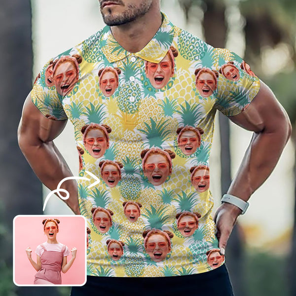 Custom Face Pineapple Polo Shirt Personalized Hawaiian Shirt For Men