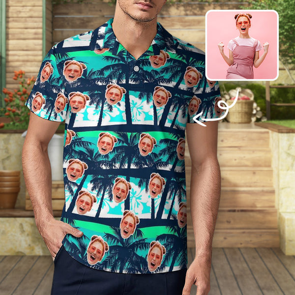Custom Girlfriend Face Polo Shirt For Men Personalized Hawaiian Shirt Gift