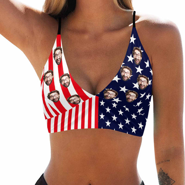 Custom Face USA Flag Bikini Top&Bottom Personalized Face Flag Bikini