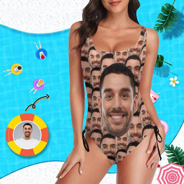 Custom Face Swimsuits Best Gift For You Personalized Women's New Drawstring Side One Piece  Bathing Suit Honeymoons Party