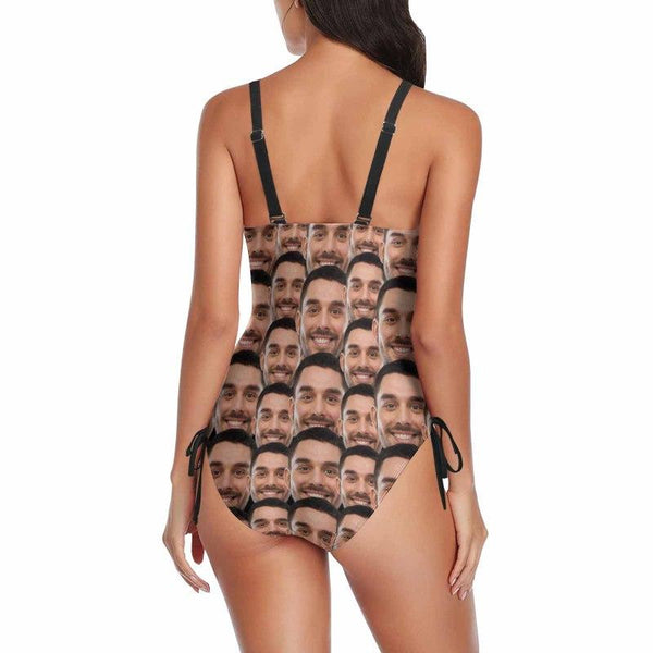 Custom Face Swimsuits Best Gift For You Personalized Women's New Drawstring Side One Piece  Bathing Suit Honeymoons Party