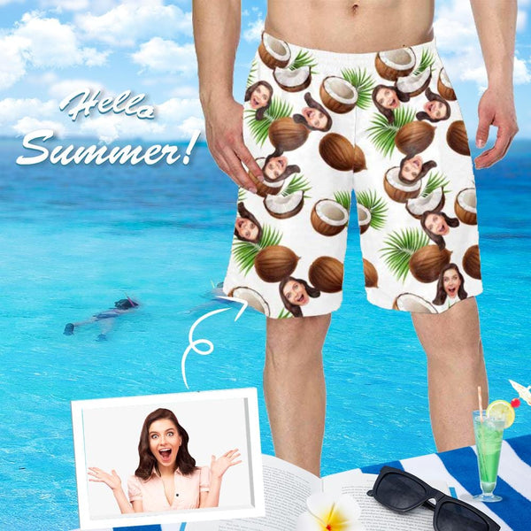 Custom Face Coconut Personalized Photo Men's Elastic Beach Short
