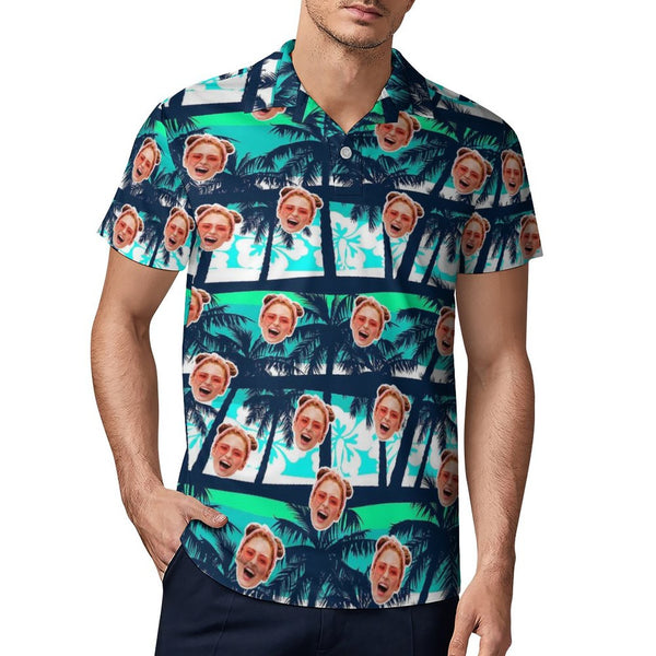 Custom Girlfriend Face Polo Shirt For Men Personalized Hawaiian Shirt Gift