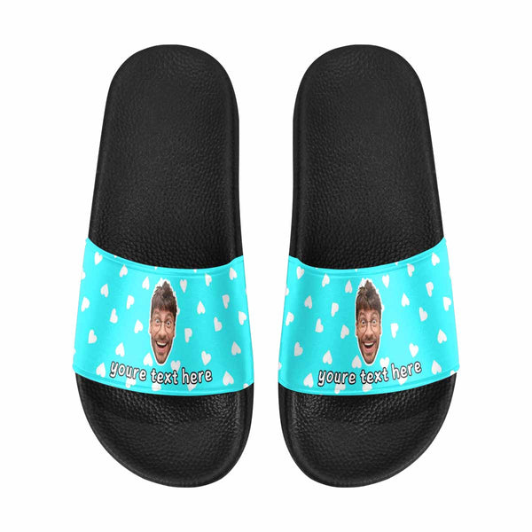 Personalized Blue And Pink Heart Shape Face Sandals Personalized Face Slides