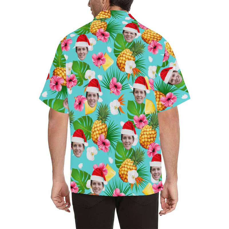 Custom Face Hawaiian Shirt Pineapple Flower for Boyfriend/Husband Personalized Photo Tropical Aloha Shirt Birthday Vacation Party Gift