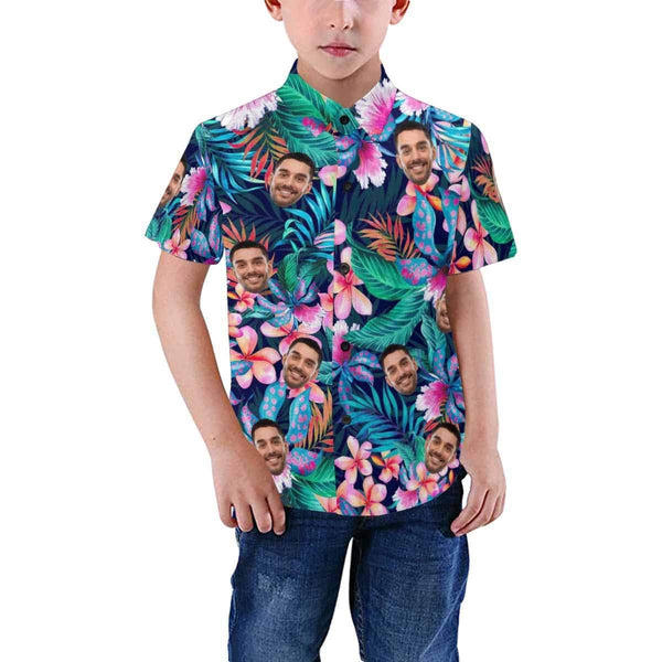 Custom Hawaiian Shirts with Face Hawaiian Shirts Face Colorful Flowers Unisex & Teenage Tropical Aloha Shirt