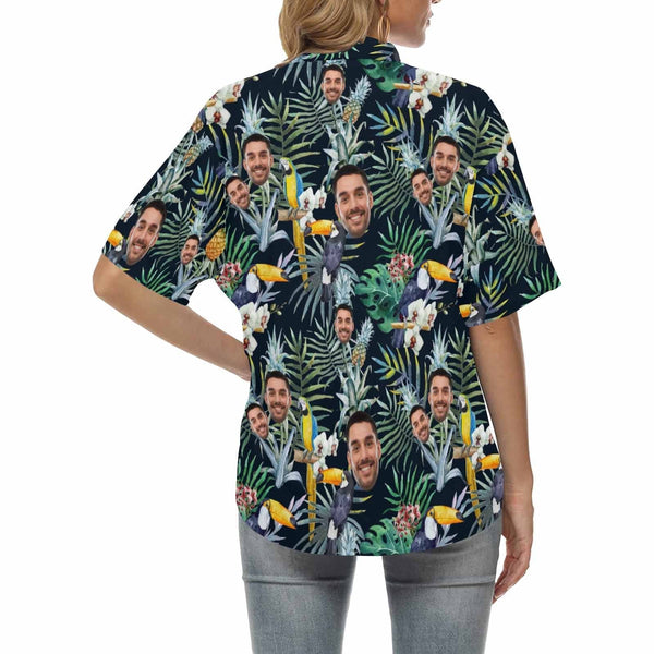 Custom Face Jungle Parrot Women's Hawaiian Shirts