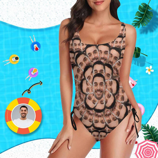 Custom Face Swimsuits Forever Love Personalized Women's New Drawstring Side One Piece Bathing Suit Honeymoons For Her