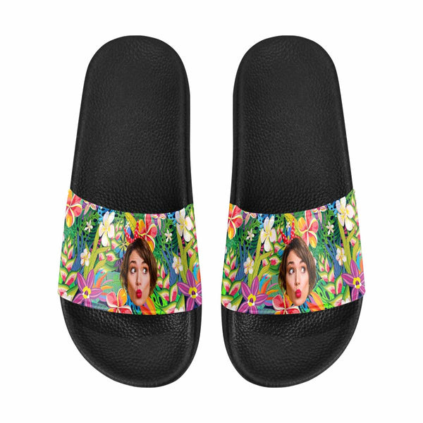 Custom Face Colorful Flowers Sandals Personalized Girlfriend Face Slides