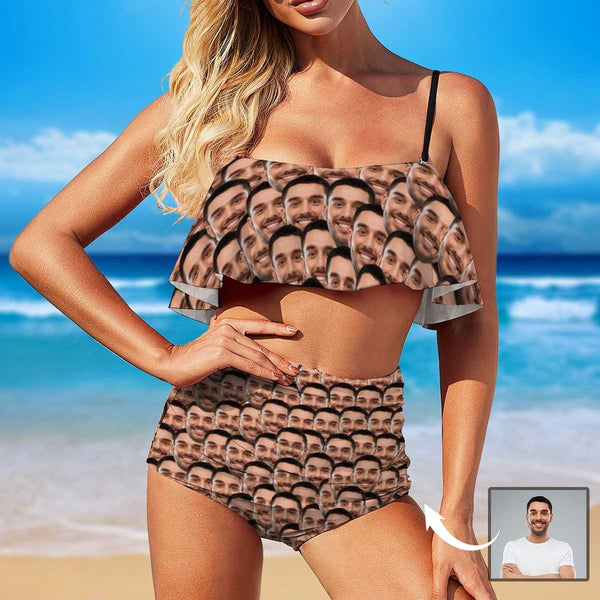 Custom Seamless Face Bikini Personalized Ruffle Bathing Suits Gift for Girlfriend or Wife