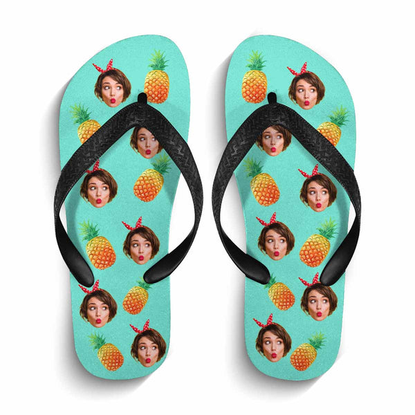 Custom Pineapple And Girfriend Face sandals Personalized Face Flip Flops