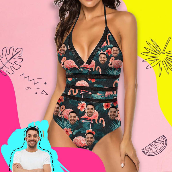 Custom Flamingo Face Swimsuit Personalized Women's New Strap One Piece Bathing Suit Gift For Her