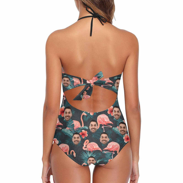 Custom Flamingo Face Swimsuit Personalized Women's New Strap One Piece Bathing Suit Gift For Her