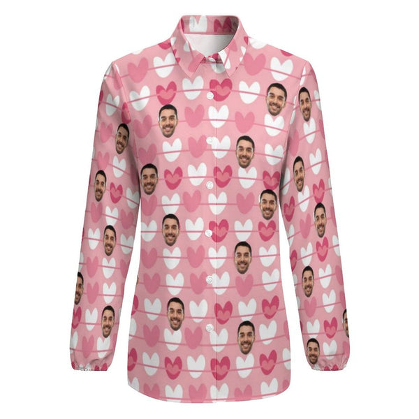 Custom Face Pink Love Vntage Casual Long Sleeve Hawaiian Shirts