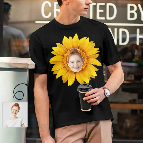 Custom Girlfriend Sunflower Men's T-shirt Put Your Face on Shirt Design for Your Own Personalized Shirt