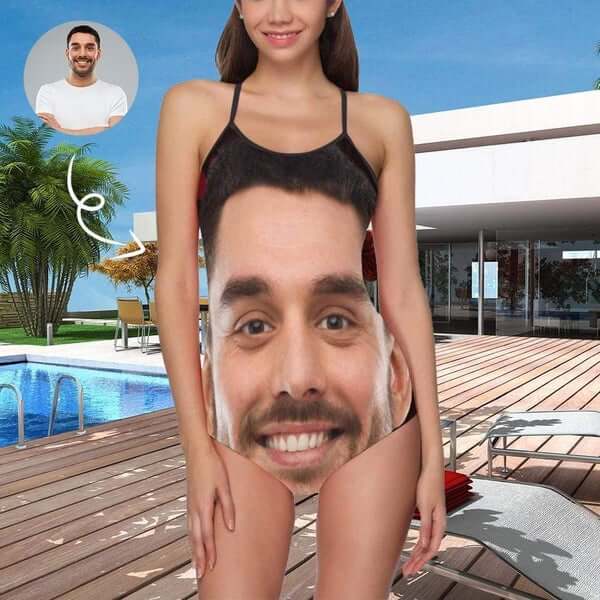 #Bathingsuit-Custom Face Boyfriend/Husband Personalized Bathing Suits Women's Slip One Piece Swimsuit Gift For Her