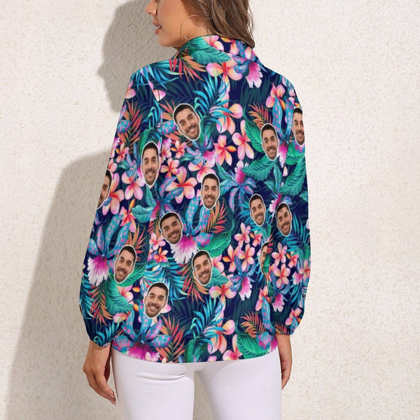 Custom Face Flower Vntage Casual Long Sleeve Hawaiian Shirts