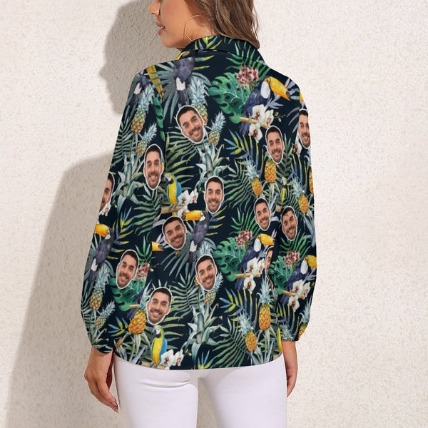 Custom Face Tropical Jungle Vntage Casual Long Sleeve Hawaiian Shirts