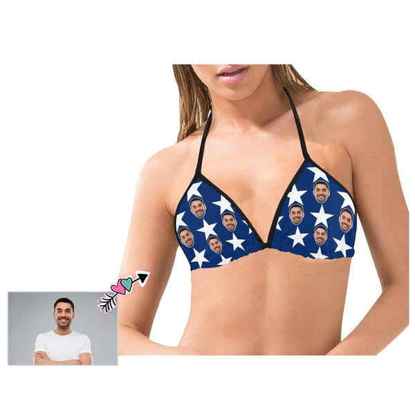 Custom Boyfriend Face Flag Personalized Bikini Swimsuit Top