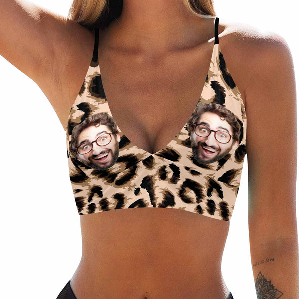 Custom Face Leopard Bikini Top Persoanlized Sexy Face Bikini
