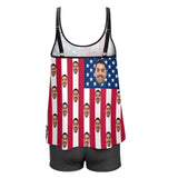 Custom Face American Flag Swimsuit Women's Tankini Bathing Suit For Women 2 Piece Swimsuit