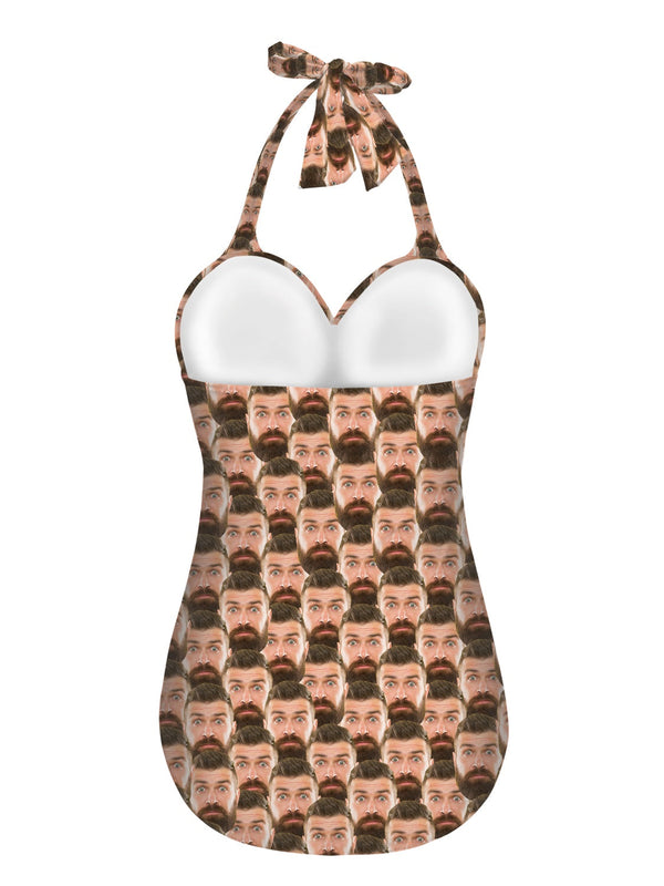Custom Face Seamless Strap One-piece Retro Bikini Swimsuit